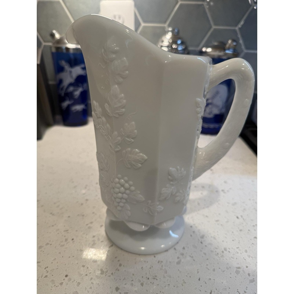 Westmoreland Paneled Grape Milk Glass 9"  Pitcher Mid Century Depression Glass